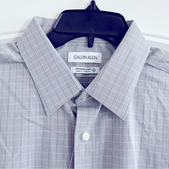Calvin Klein Slim Fit Dress Shirt Stretch in Grey Size 16.5 (34/35) NWT - Picture 6 of 11
